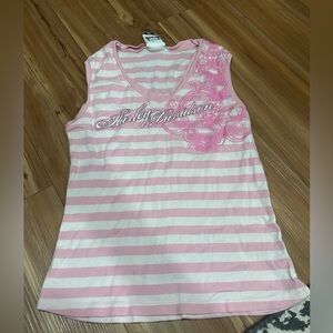 Harley-Davidson Pink and White Striped Muscle Tank Top Size Small